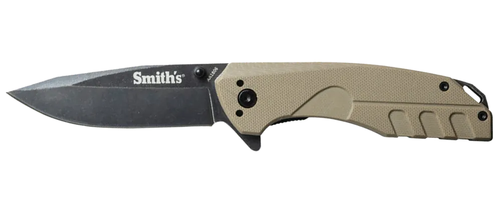 Smiths Products 50995 BattlePlan Folding Knife with Desert Tan G10 Handle and Black Stonewashed Blade