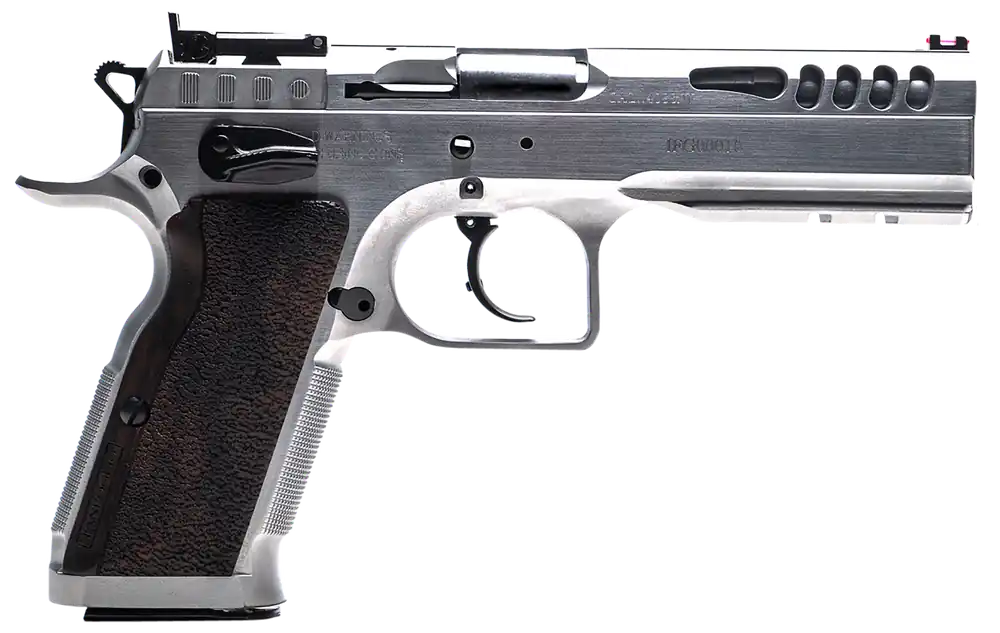 Tanfoglio Defiant Stock Master 38 Super Pistol - 17+1 Capacity, 4.75" Barrel, Hard Chrome Finish, Wood Grip