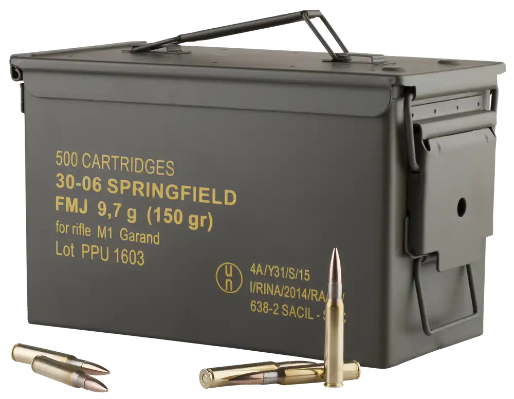 PPU PP3006GMC 30-06 Springfield 150gr FMJ Ammo - 500 Rounds with Metal Can