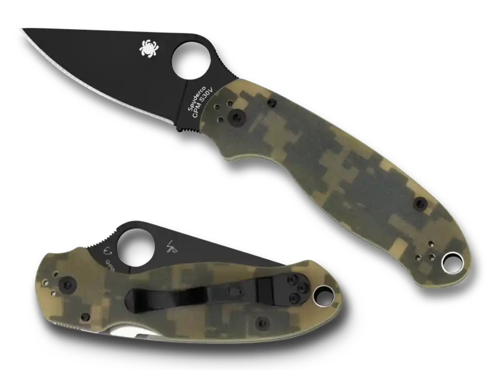 Spyderco Para 3 Camo G10 Handle Folding Knife with Black DLC CPM S30V Blade