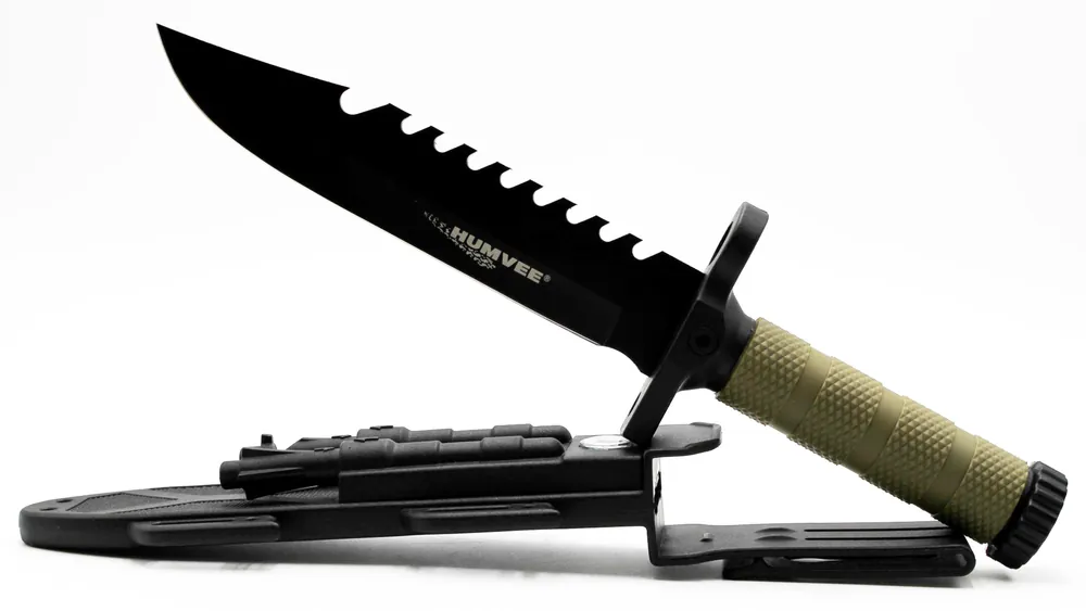 Humvee Adventure Gear HMVKFXB01 Survival Knife with 7.50" Black Stainless Steel Blade and OD Green Handle