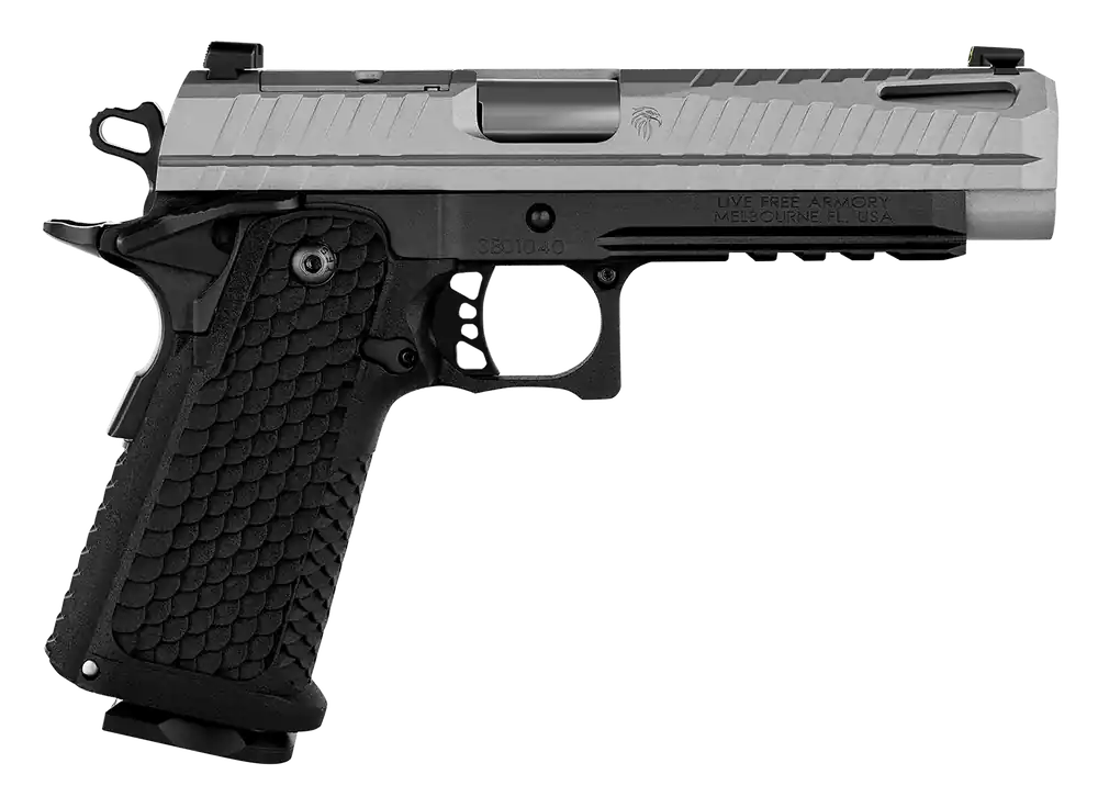 Live Free Armory Apollo 11 9mm Pistol, 17+1 Capacity, 4.15" Stainless Steel Slide, Elite Gray Cerakote, Black Polymer Grip