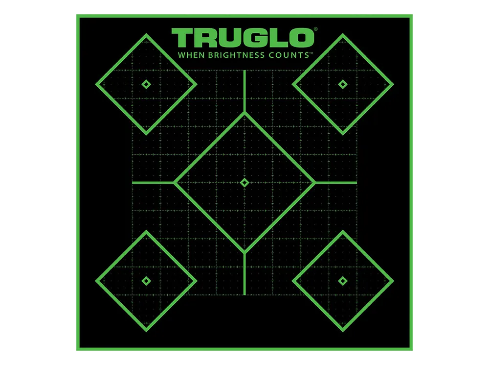 TruGlo Tru-See 5-Diamond Self-Adhesive Target Pack - 25 Sheets, 12"x12" Black/Green