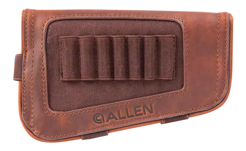 Allen 8517 New Castle Brown Leather Rifle Buttstock Cartridge Carrier - 7 Round Capacity