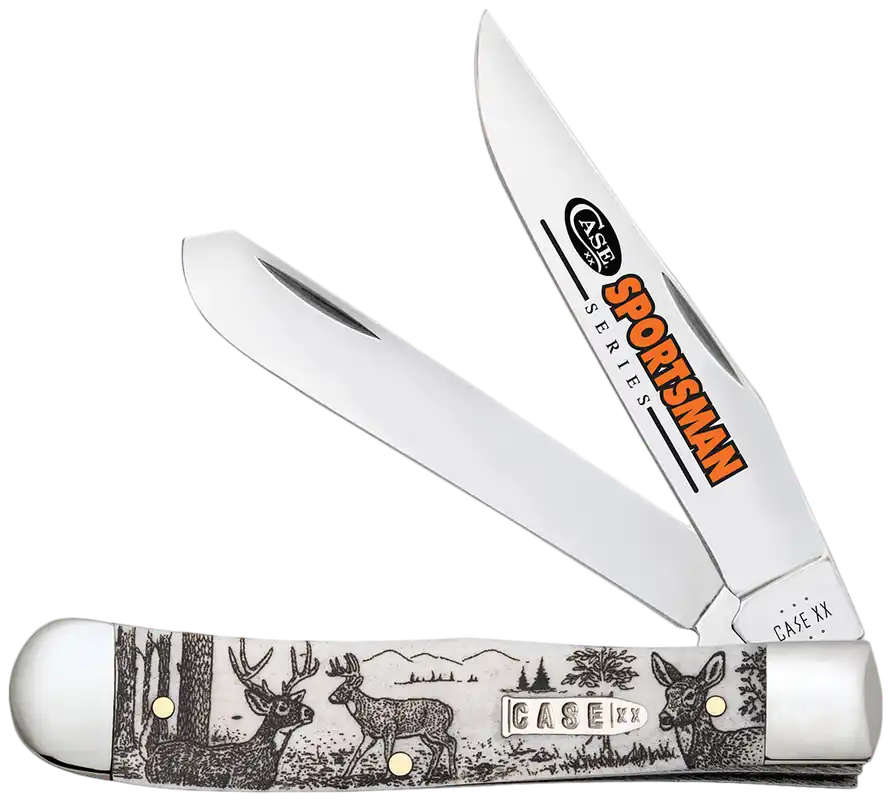 Case 81220 Trapper Sportsman Folding Knife with Deer Embellished Bone Handle