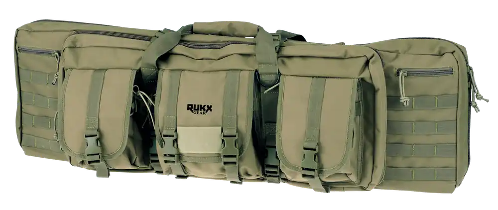 Rukx Gear 36" Tactical Double Gun Case - Water Resistant Green with Non-Rust Zippers & Adjustable Straps