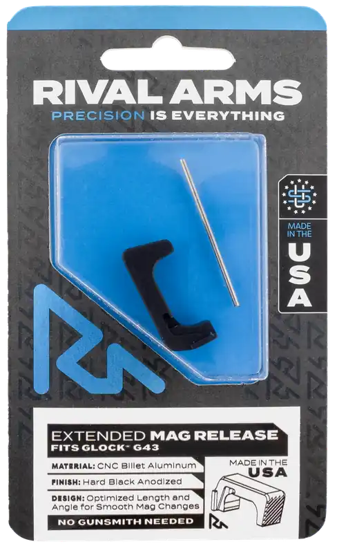 Extended Black Anodized Aluminum Magazine Release for Glock 43 - Rival Arms RA72G003A