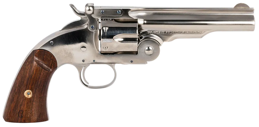 Taylors & Company Schofield 45 Colt Revolver, 5" Barrel, Nickel Finish, Walnut Grip