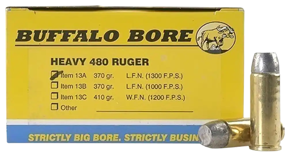 Buffalo Bore 480 Ruger 370gr LFN Ammo - 20 Rounds