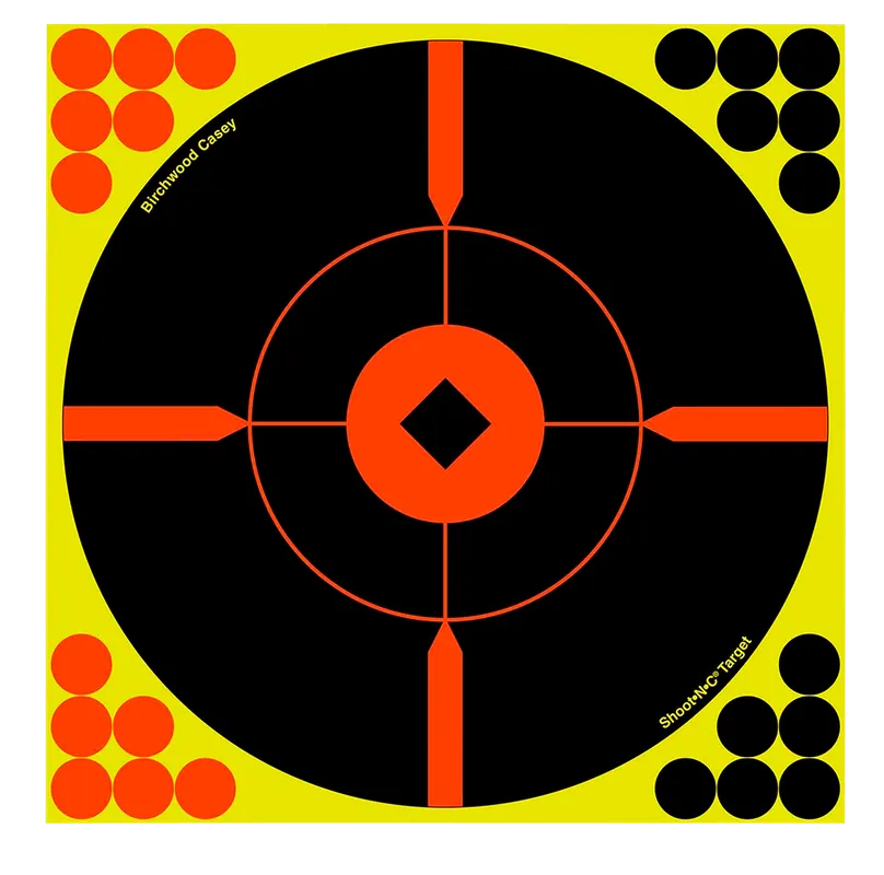 Birchwood Casey 34016 Shoot-N-C Reactive Target Self-Adhesive Paper Black/Yellow/Red 12" Bullseye 100 Pack