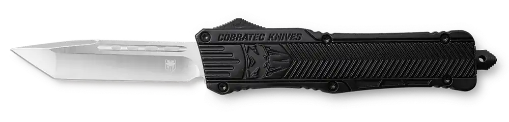 CobraTec CTK-1 Large OTF Tanto Knife with D2 Steel Blade and Black Aluminum Handle
