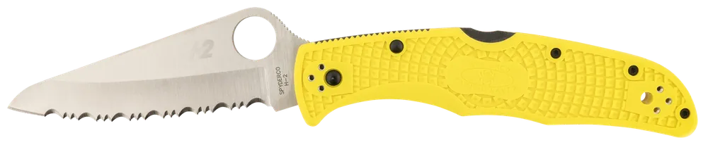 Spyderco Pacific Salt 2 Folding Knife with Serrated H2 Steel Blade and Yellow FRN Handle