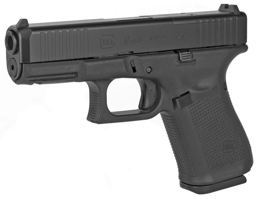 Glock G19 Gen5 MOS 9mm Luger Pistol with Black nDLC Steel Slide and Fixed Sights