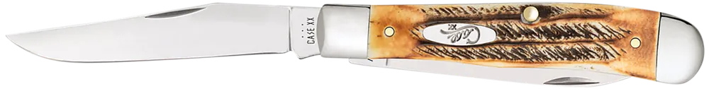 Case 03573 Trapper Folding Knife with 3.25" Mirror Polished Tru-Sharp SS Blades and Burnt Dark Amber BoneStag Handle