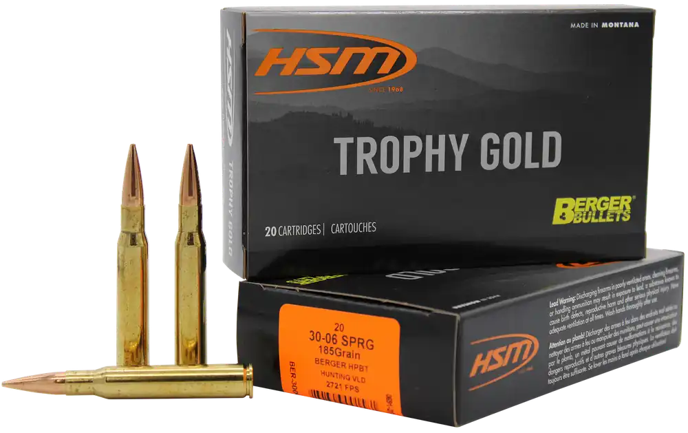 HSM Trophy Gold 30-06 Springfield 185 gr Berger VLD Match Ammo - 20 Rounds