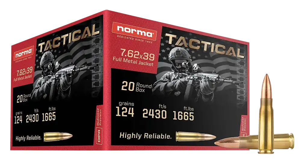 Norma 7.62x39mm 124gr Range & Training Ammo - 20/Box, 50/Case