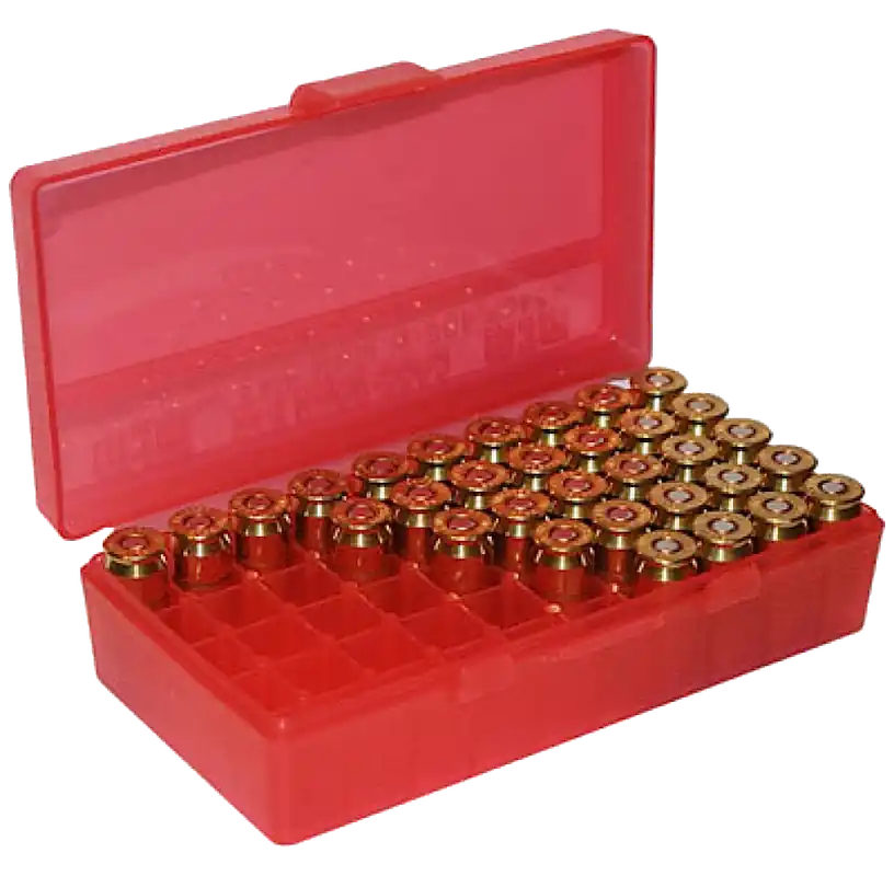MTM Case-Gard P503829 50-Round Multi-Caliber Handgun Ammo Box - Clear Red