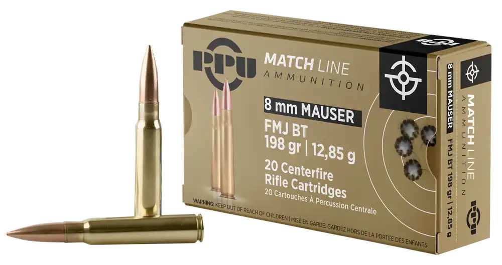 PPU PPM8 8mm Mauser 200gr FMJ BT Ammo - 20 Rounds/Box, 10 Boxes/Case