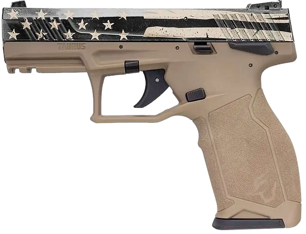 Taurus TX22 Full Size 22 LR Pistol with Black Distressed US Flag Cerakote Slide and FDE Frame