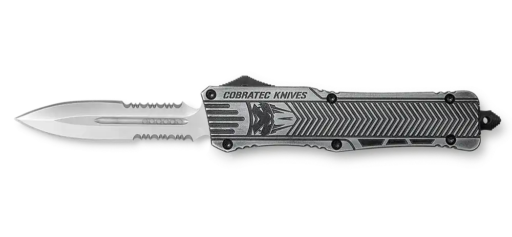 CobraTec CTK-1 Large OTF Dagger with Part Serrated D2 Blade and Stonewashed Handle