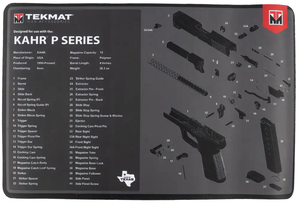 KAHR Diagram Cleaning Mat - Black Rubber 11"x17" by TekMat