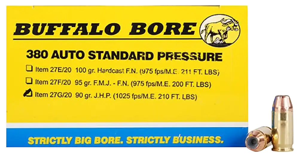 Buffalo Bore 380ACP 90gr JHP Standard Pressure Ammo - 20 Rounds