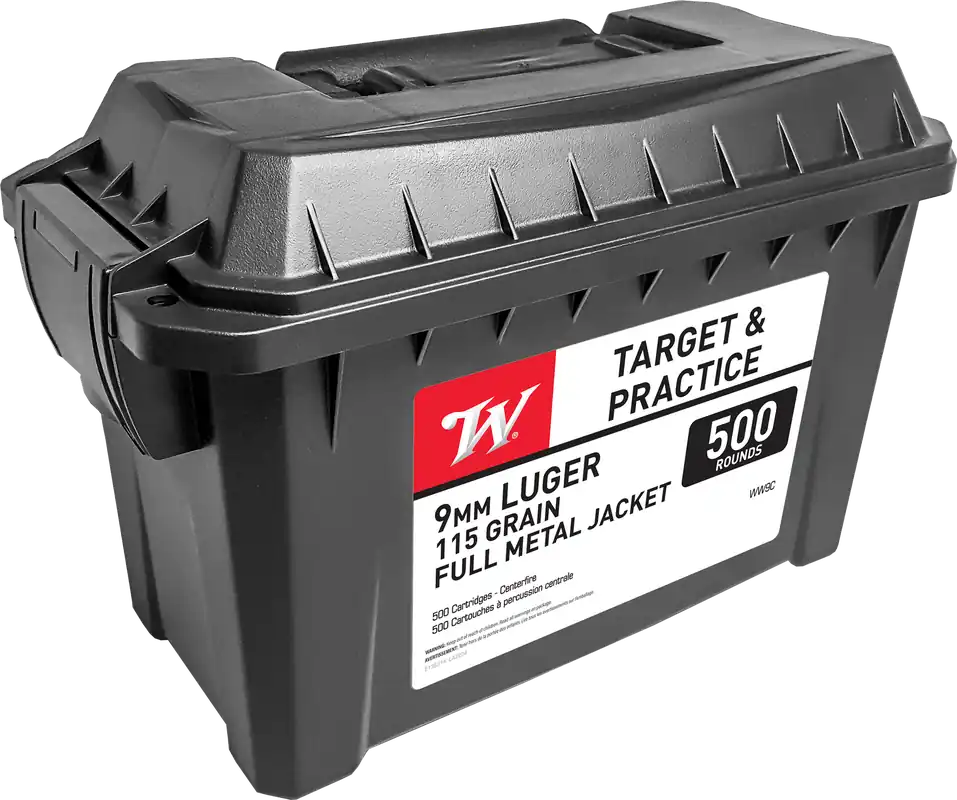 Winchester USA 9mm Luger 115gr FMJ Ammo Can - 500 Rounds