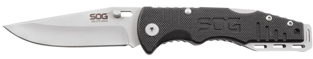 SOG Salute Mini Folding Knife with 3.10" Bead Blasted Blade and Black G10 Handle