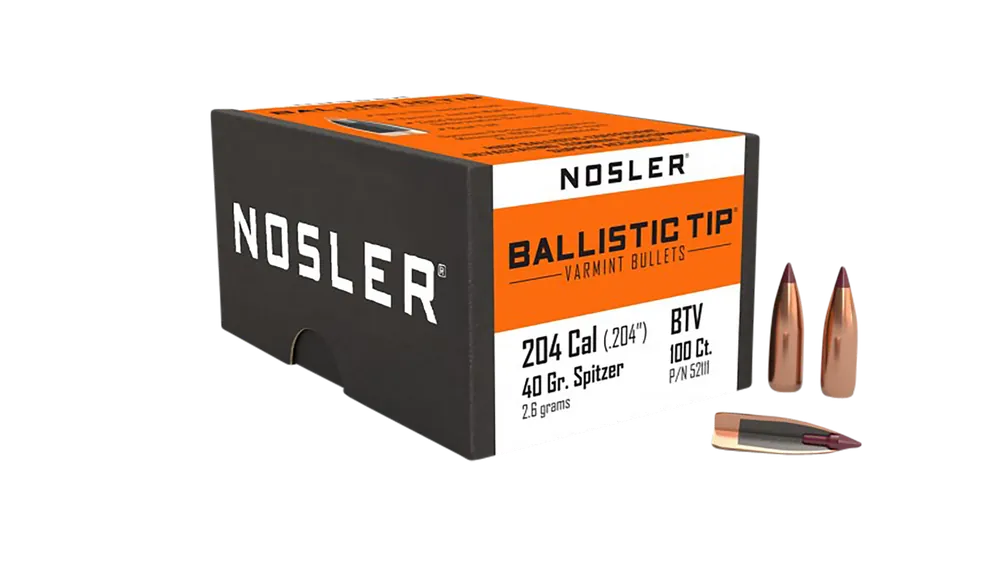 Nosler 52111 Ballistic Tip .204 Ruger 40gr Spitzer - 100 Rounds per Box