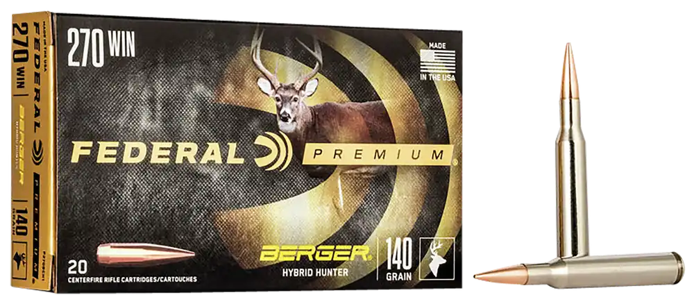 Federal Premium .270 Win 140gr Berger Hybrid Hunter Ammo - 20 Rounds Per Box