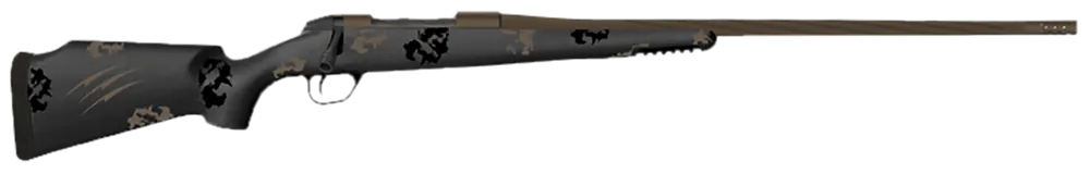 Fierce Firearms Twisted TI Rogue 7mm PRC Rifle with Black Cerakote Finish and Trophy Camo Stock