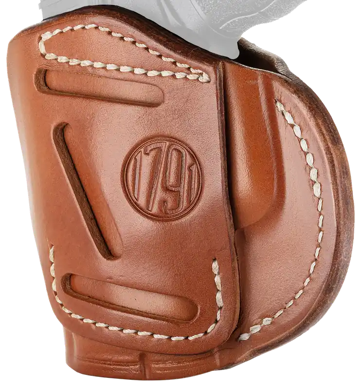 1791 Gunleather 4-Way IWB/OWB Leather Holster for Glock 26/Springfield XD/S&W Shield Plus - Right Handed, Classic Brown