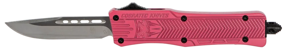 CobraTec CTK-1 Small OTF Knife with D2 Steel Blade and Pink Aluminum Handle