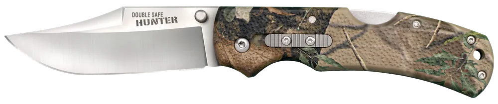 Cold Steel CS23JE Double Safe Hunter 3.50" Folding Clip Point Plain Satin 8Cr13MoV SS Blade/ Camo GFN Handle Includes Pocket Clip