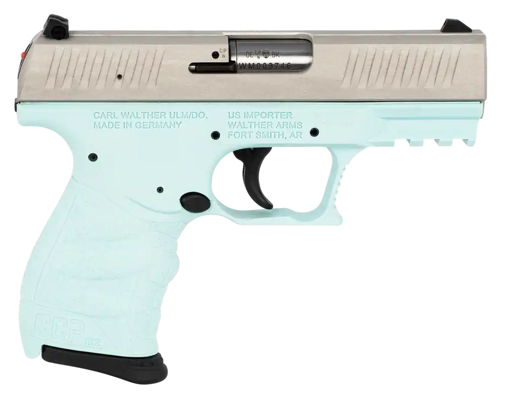 Walther Arms CCP M2 380 ACP Pistol with Angel Blue Frame and Stainless Steel Slide