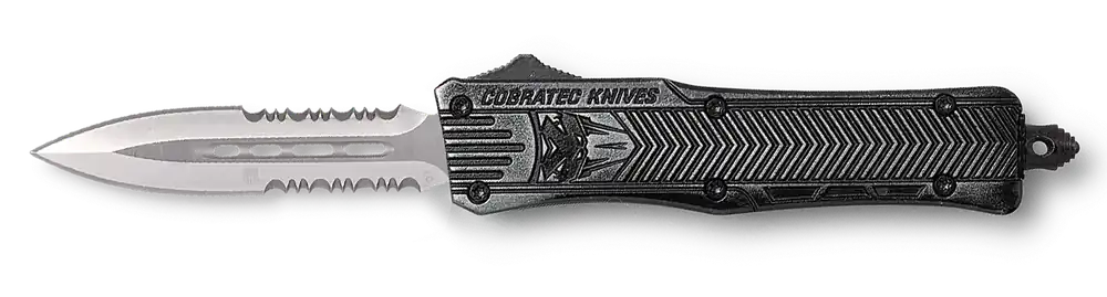CobraTec CTK-1 OTF Knife: 2.75" Part Serrated D2 Blade, Stonewashed Handle, Glass Breaker, Pocket Clip