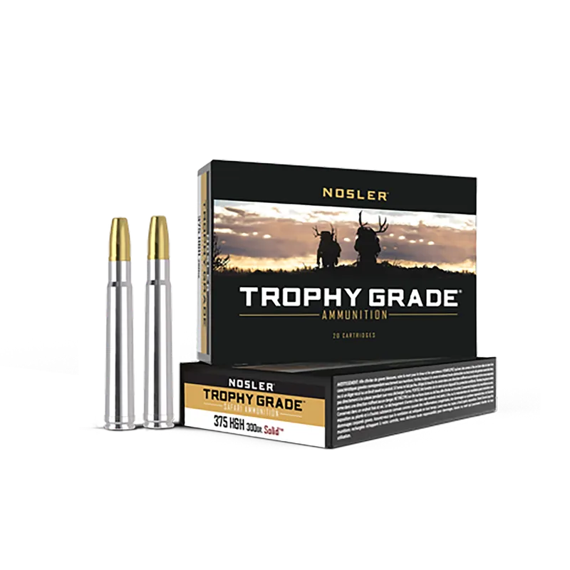 Nosler 40608 Trophy Grade Safari .375 H&H Mag 300gr Nosler Solid - 20 Rounds per Box, 10 Boxes per Case