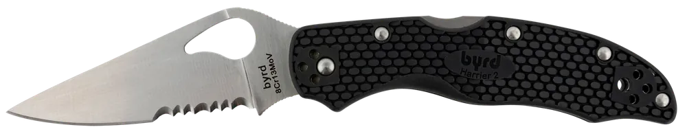 Spyderco Byrd Harrier 2 Lightweight Folding Knife with Part Serrated Blade and Black FRN Handle