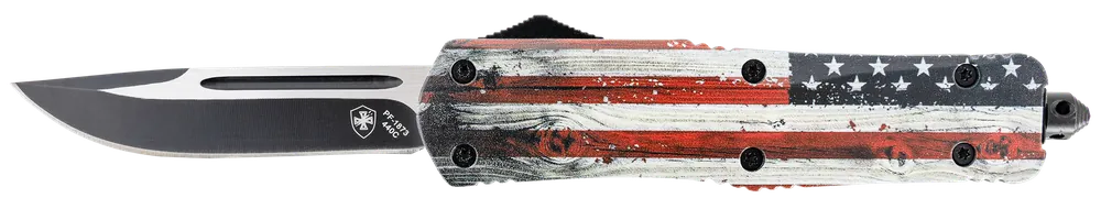 Templar Knife LWUS331 Gen II: US Flag OTF Knife with 3.50" Drop Point Blade and Wood Grain Handle