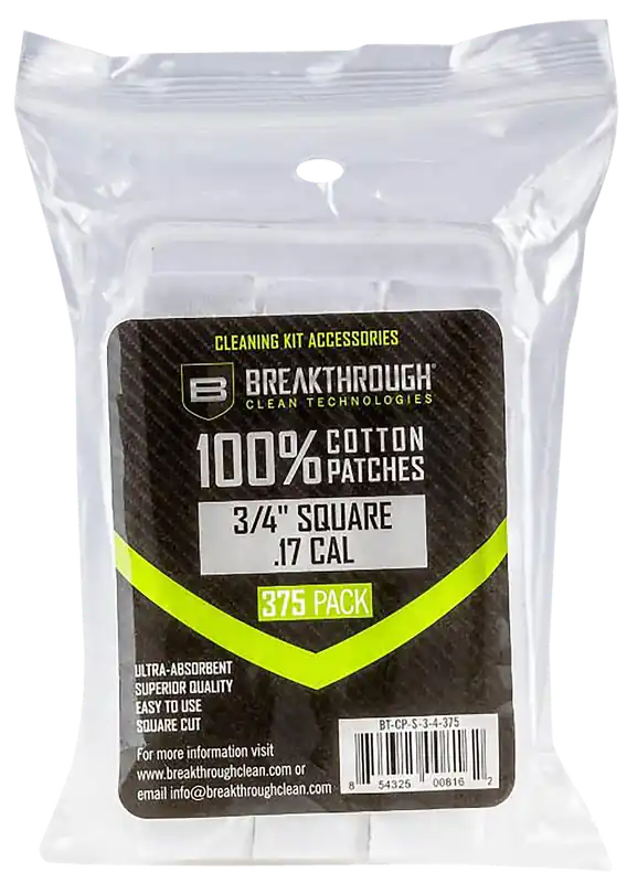 Breakthrough Clean BTCPS34375 .17/.177 Caliber Square Patches - 375 Count
