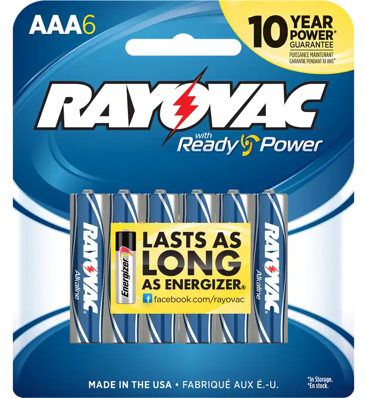 Rayovac AAA High Energy Alkaline Batteries, 1.5V, 2700mAh, 6-Pack