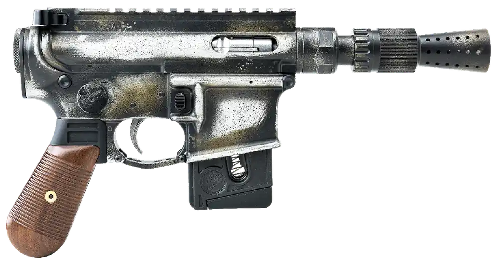 Battle Arms BAD-SOLO-BLASTER .22 LR Pistol - Silver Slide, 3-Tone Frame, Wood Grip, Custom Muzzle Device