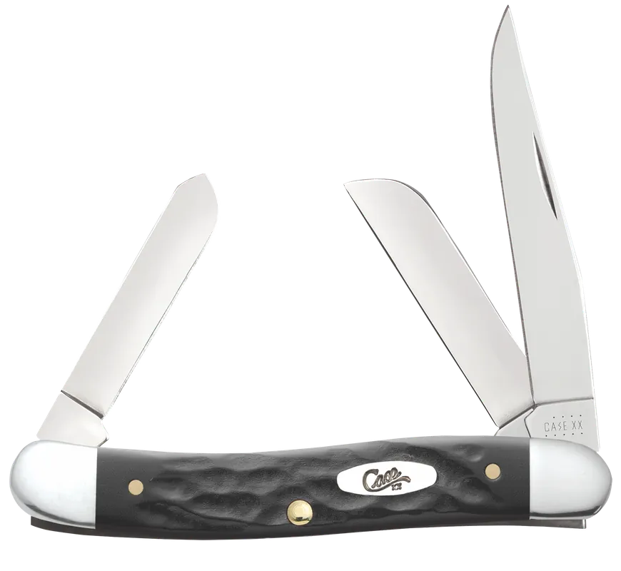 Case 18222 Stockman Medium Folding Knife with Clip Point, Sheepsfoot, and Spey Blades, Rough Black Jigged Handle