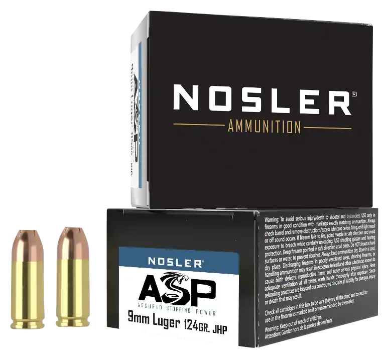 Nosler 9mm Luger 124gr JHP Ammo - 20 Rounds Per Box
