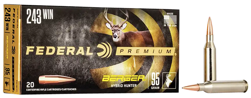 Federal Premium .243 Win 95gr Berger Hybrid Hunter - 20 Rounds per Box