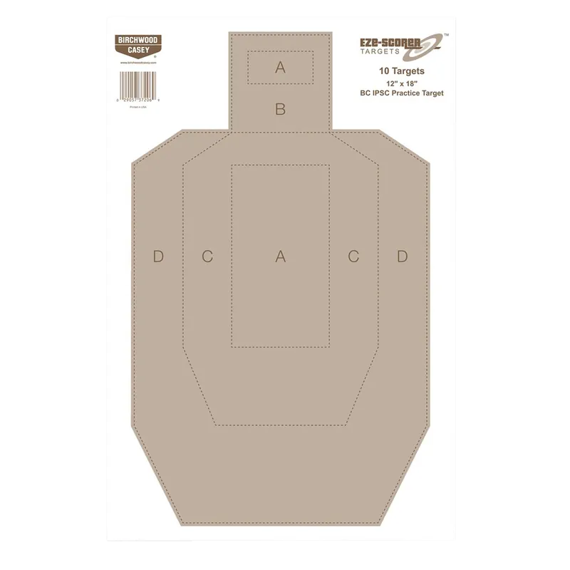 Birchwood Casey EZE-Scorer IPSC Silhouette Targets, 12"x18", Tan, 10 Pack