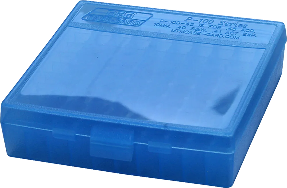 MTM Case-Gard P100924 Multi-Caliber Handgun Ammo Box - Clear Blue, 100 Rounds