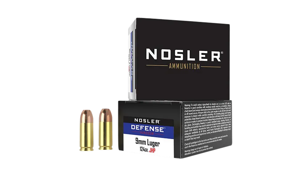 Nosler 9mm Luger +P 124gr Bonded JHP Defense Ammo - 20 Rounds