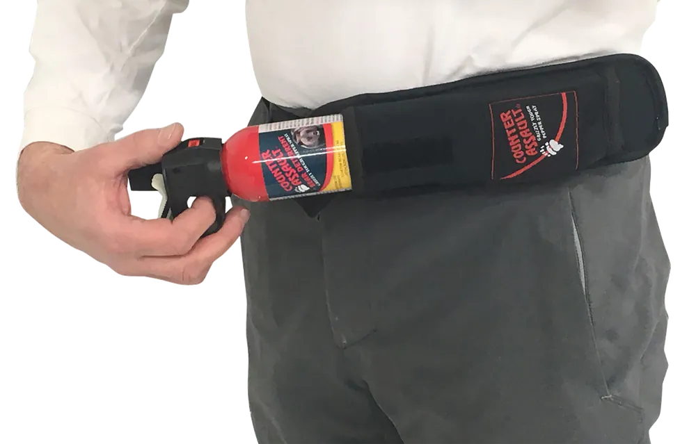 Bear Spray Holster with Swivel Clip - Black Nylon Belt/Chest Design