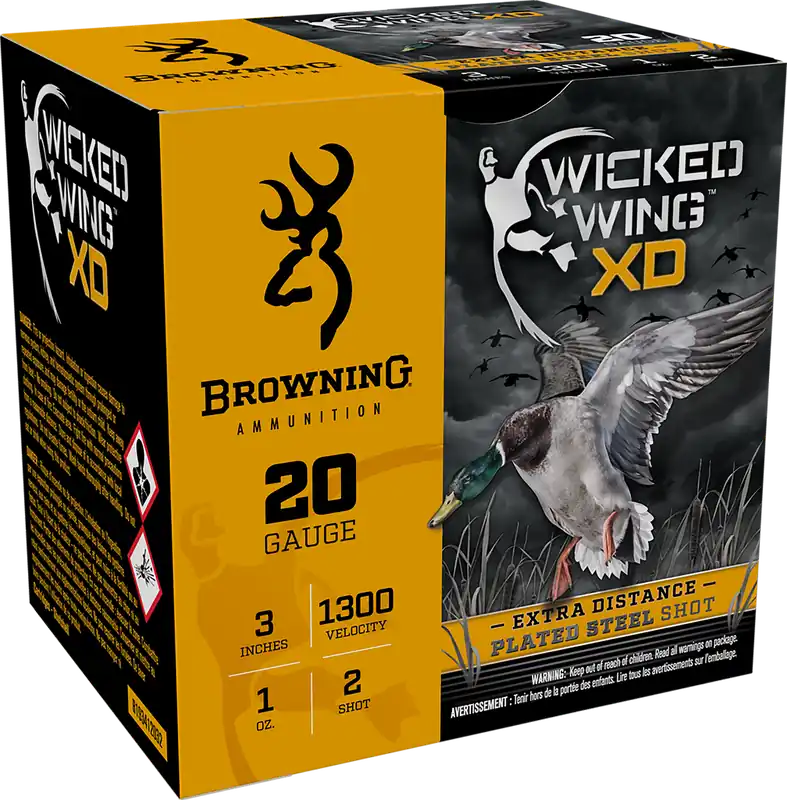 Browning Wicked Wing XD 20 Gauge 3" 1oz 2 Shot Ammo - 25 Box/10 Case